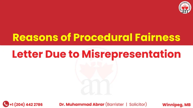 Reasons of  Procedural Fairness Letter Due to Misrepresentation