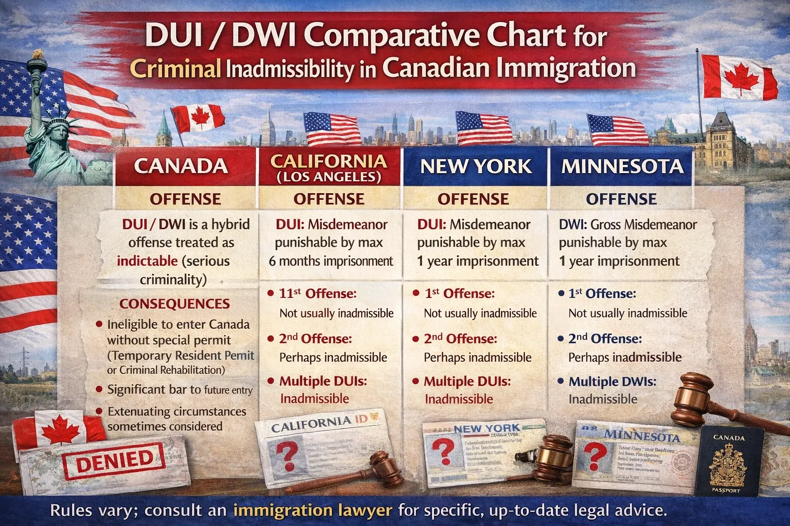 DUI / DWI Comparative Chart for Criminal Inadmissibility in Canadian ...